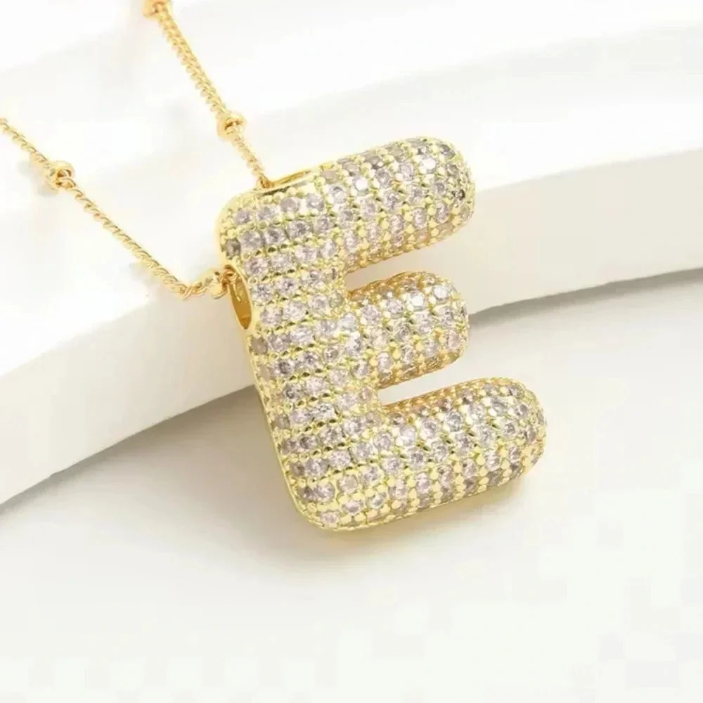 Gold Initial Necklace with Sparkling Letter Pendant